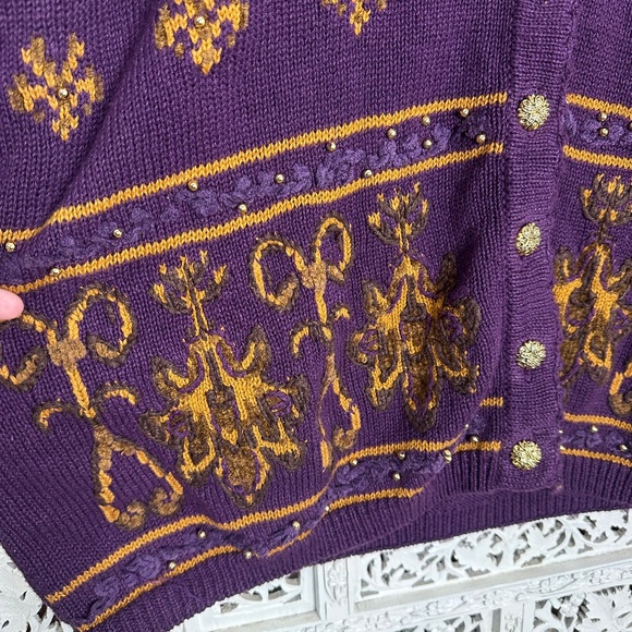 Vintage Maggie Lawrence Purple & Gold Grannycore Button Up Cardigan Sz 2X - Picture 6 of 8